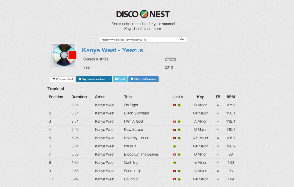 This new database will tell you the key and BPM of any record on Discogs