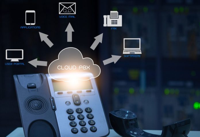 Ip Telephony Cloud Pbx Concept, Telephone Device With Illustrati