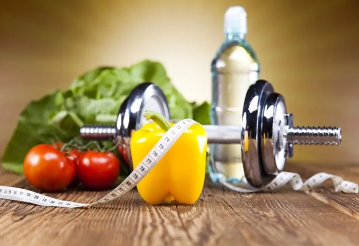 Healthy food and exercise equipment